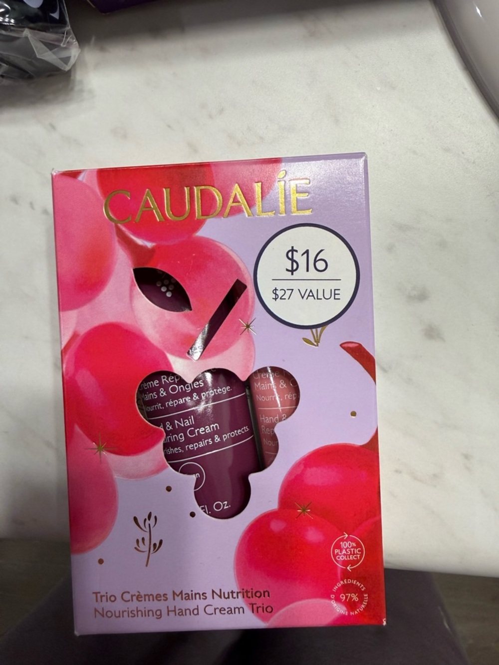 Caudalie Nourishing Hand Cream Trio - Pink and Red Packaging